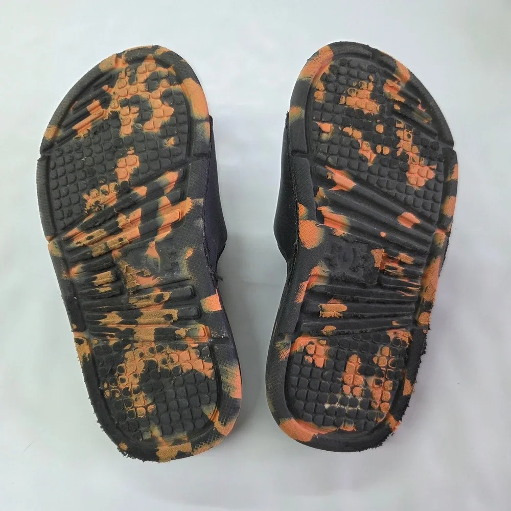 DC Shoes Bolsa Slide Sandals Kids 1.5 Black Orange Camo Logo Athletic Slip On
